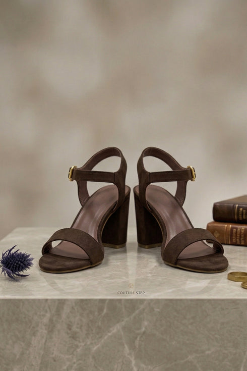 Grey Suede Ankle Strap Heel 1840