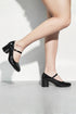 Black Patent Round Toe Block Kitten Heel Shoes – G-1830-4