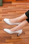Women Unisex Low Kitten White Paintent Heel G20 Plus