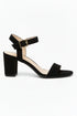 Women's Black Suede Ankle Strap Block Heel Sandals Open Toe Buckle 1840