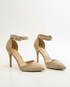 Women's Nude Suede Ankle Strap Stiletto Heel Court Shoes Pointed Toe BS-221