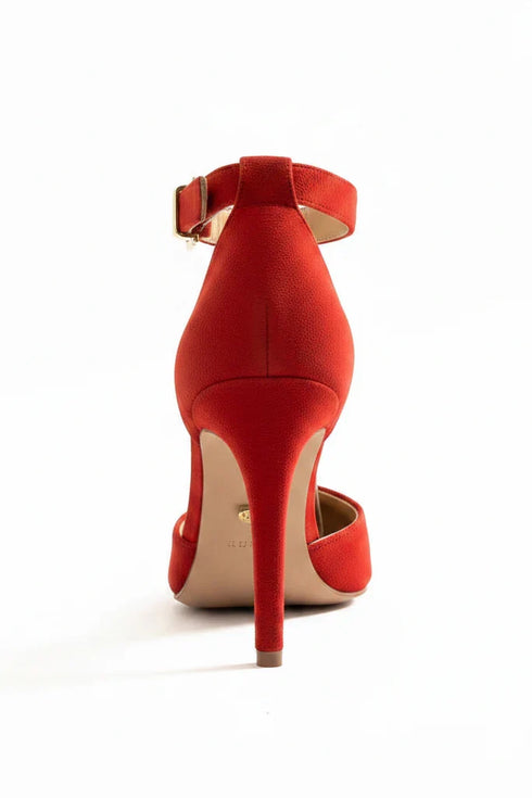 Red Suede Ankle Strap Heel 221