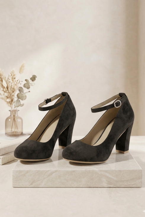 Grey Suede Ankle Strap Heel 1829
