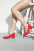 Red Patent Round Toe Block Heel Mary Jane Strap Shoes G-1830-3