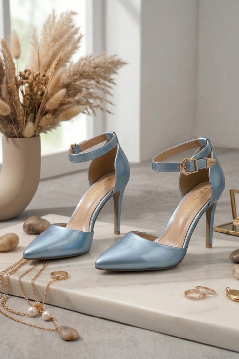 Silver Patent Ankle Strap Heel 221
