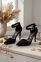 Black Suede Ankle Strap Heel 221
