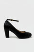 Women's Black Matte Ankle Strap Block Heel Court Shoes Round Toe 1829