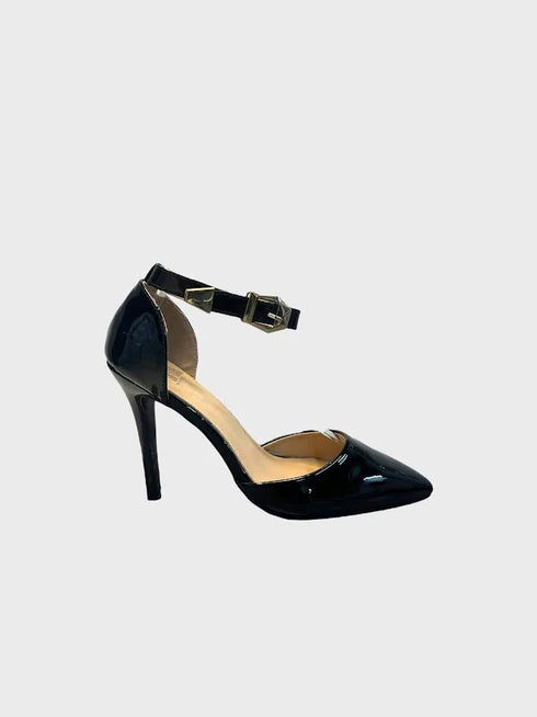Black Patent Ankle Strap Heel 221