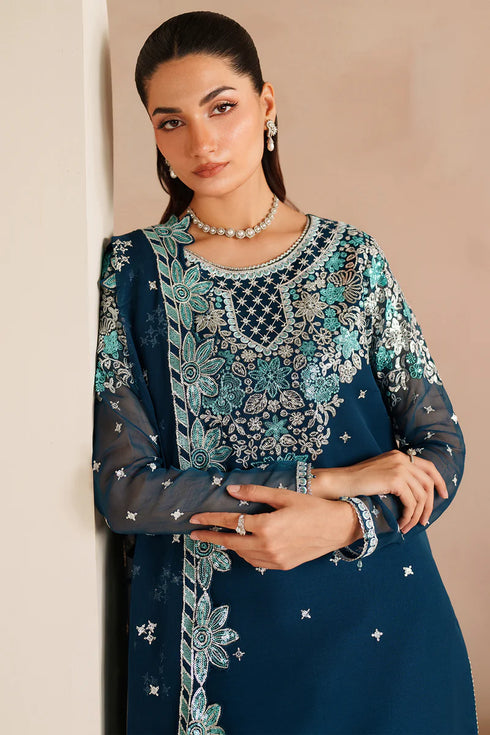 Farasha Embroidered Chiffon Suit Cobalt Haze