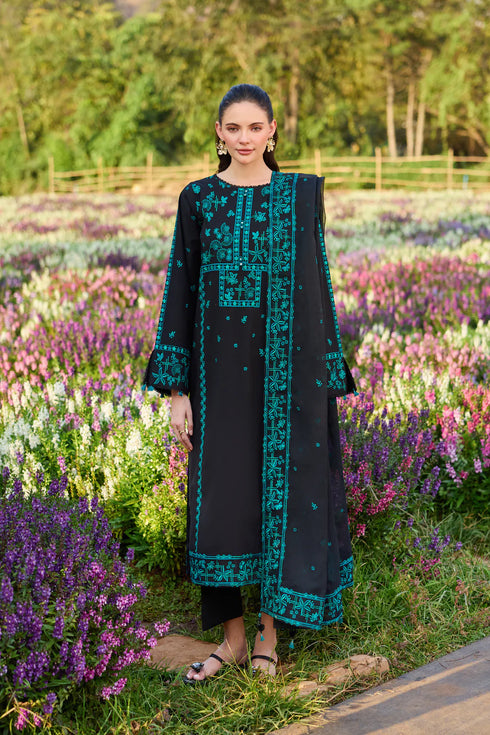 Farasha Embroidered Lawn 3 Piece Suit Moonlit Flora