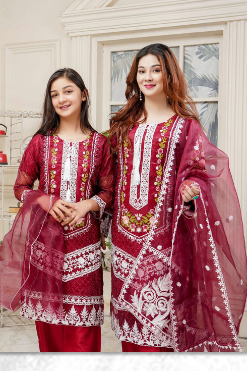 Lush Me & Mummy Embroidered Organza 3 Piece Suit L-135