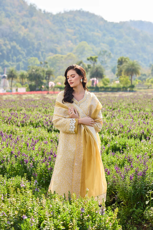 Farasha Embroidered Lawn 3 Piece suit Yellow Daffodil