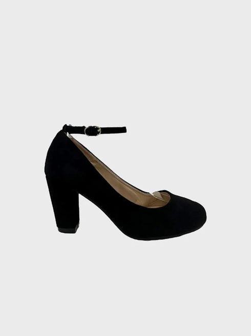 Black Suede Ankle Strap Heel 1829