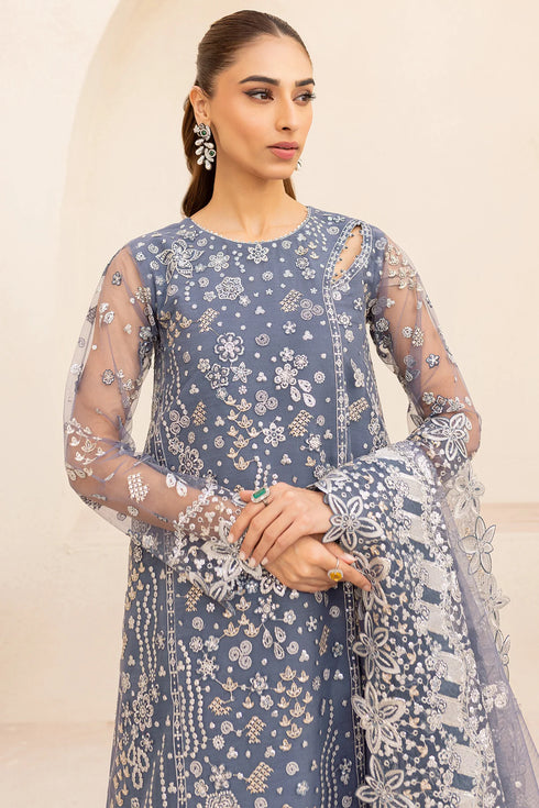 Farasha Embroidered Net Suit Dusky Shadow