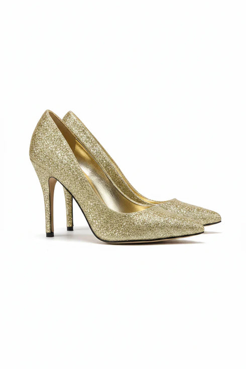 Gold Glitter Pointed Toe Stiletto High Heel Court Shoes 5 Inch – BS-12923