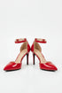 Women's Red Patent Ankle Strap Stiletto Court Shoes Pointed Toe 221