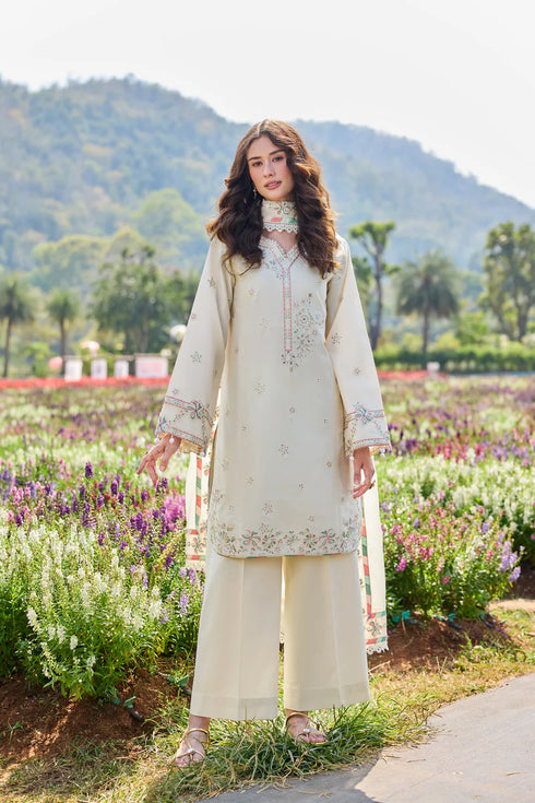 Farasha Embroidered Lawn 3 Piece Suit Whisper Ivory