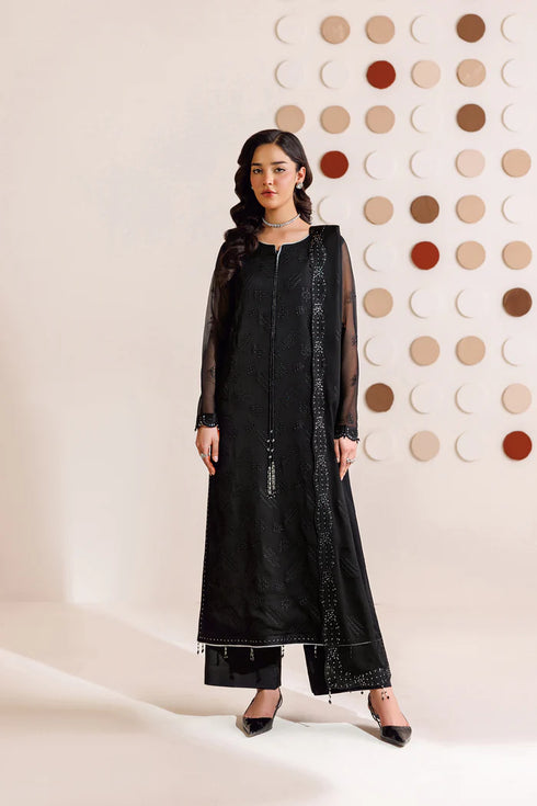Farasha Embroidered Chiffon Suit Charcoal Whisper