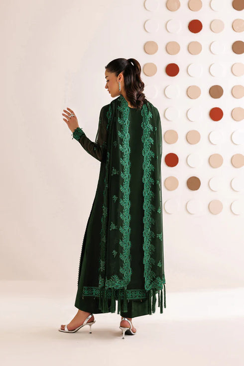 Farasha Embroidered Chiffon Suit Emerald Leaf