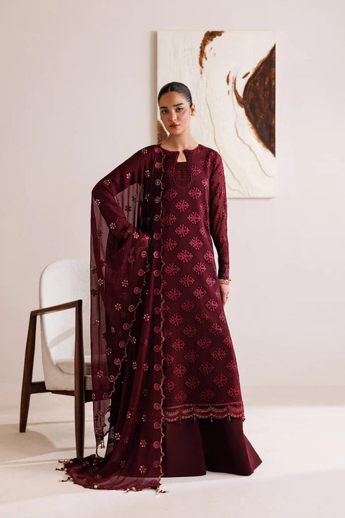 Farasha Embroidered Chiffon Suit Crimson Grace