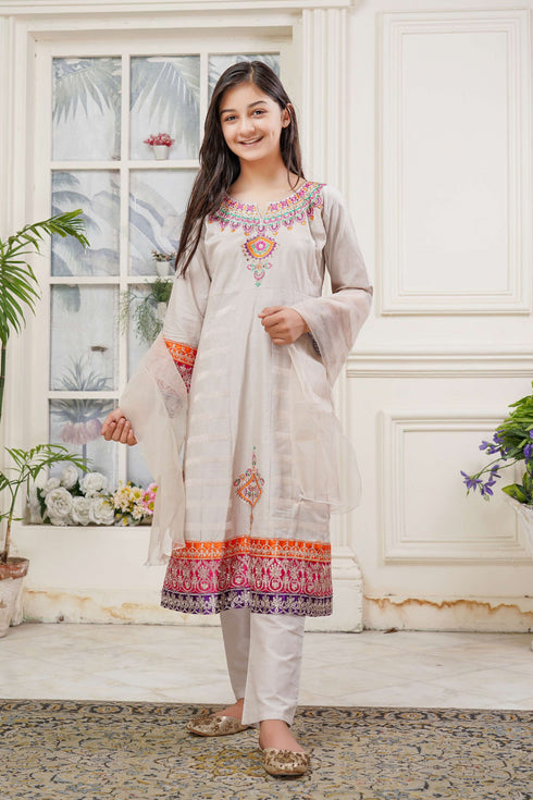 Lush Embroidered Cotton 3 Piece Suit L-133