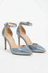 Women's Silver Patent Ankle Strap Stiletto Court Shoes Pointed Toe 221