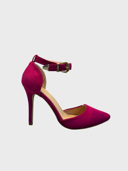 Fuchsia (Hot Pink) Suede Ankle Strap Heel 221