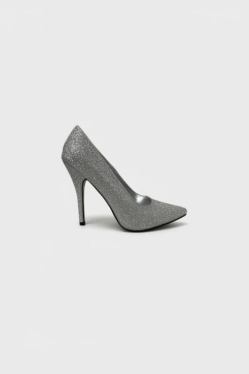 Silver Glitter Pointed Toe Stiletto High Heel Court Shoes 5 Inch – BS-12923
