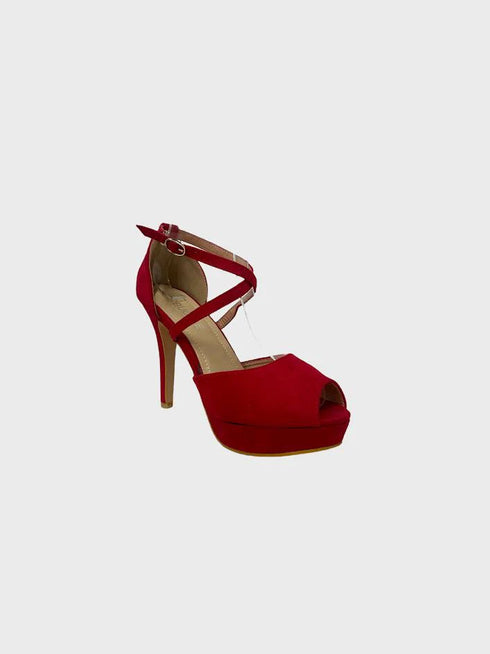 Red Suede Ankle Strap Heel BS27