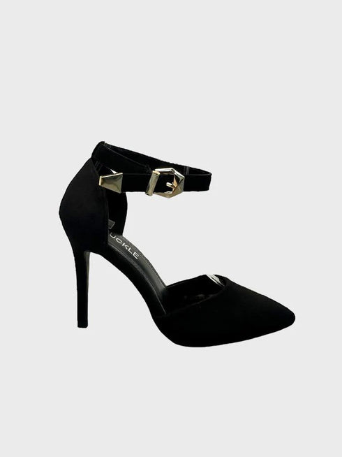 Black Suede Ankle Strap Heel 221