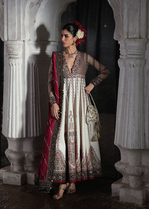 Hussain Rehar Embroidered Korean Raw Silk Suit Madhu Bala