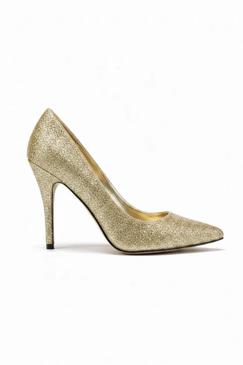 Gold Glitter Pointed Toe Stiletto High Heel Court Shoes 5 Inch – BS-12923