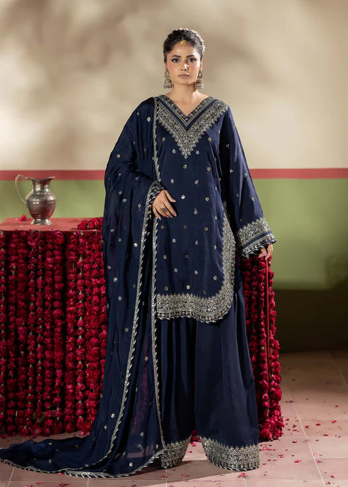 Zarqun Embroidered Raw Silk 3PC Suit 25101B