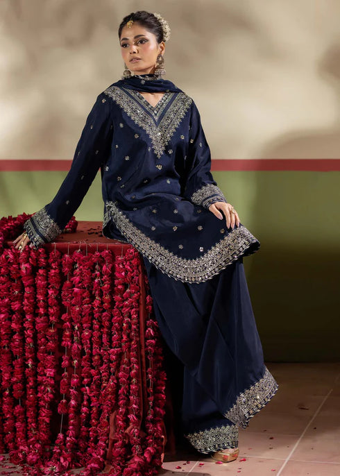 Zarqun Embroidered Raw Silk 3PC Suit 25101B