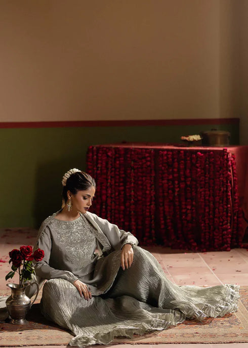 Zarqun Embroidered Raw Silk 3PC Suit 25104B
