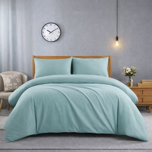 Plain 3 Piece Duvet Cover Set with Pillowcases – Soft Brushed Microfibre Bedding