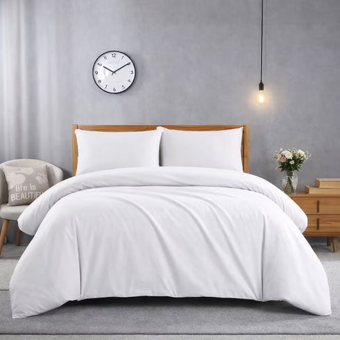 Plain 3 Piece Duvet Cover Set with Pillowcases – Soft Brushed Microfibre Bedding