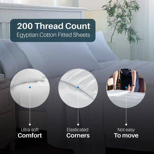 200 Thread Count 40cm Fitted Sheet - 100% Egyptian Cotton, White
