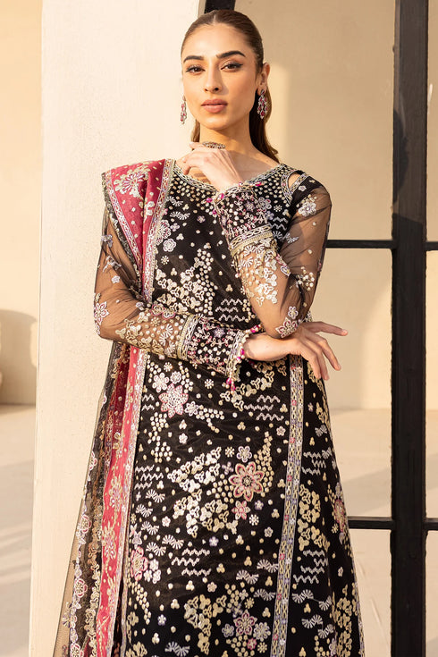 Farasha Embroidered Net Suit Stardust Noir