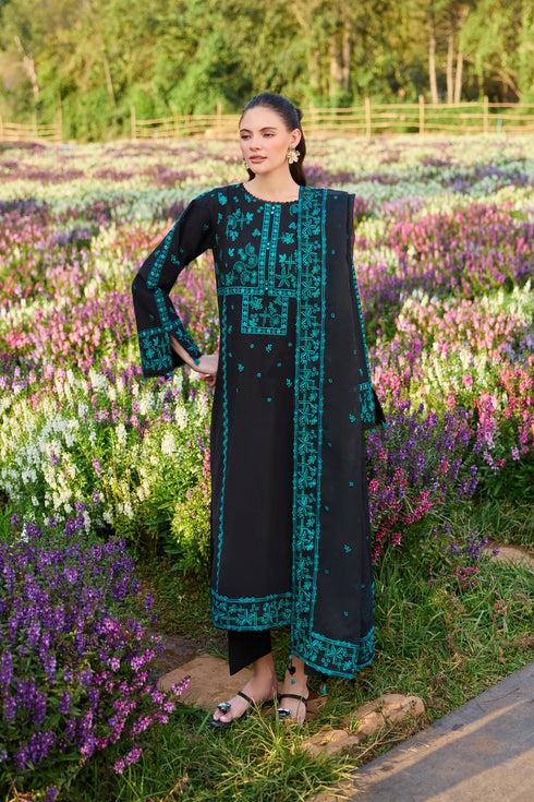 Farasha Embroidered Lawn 3 Piece Suit Moonlit Flora