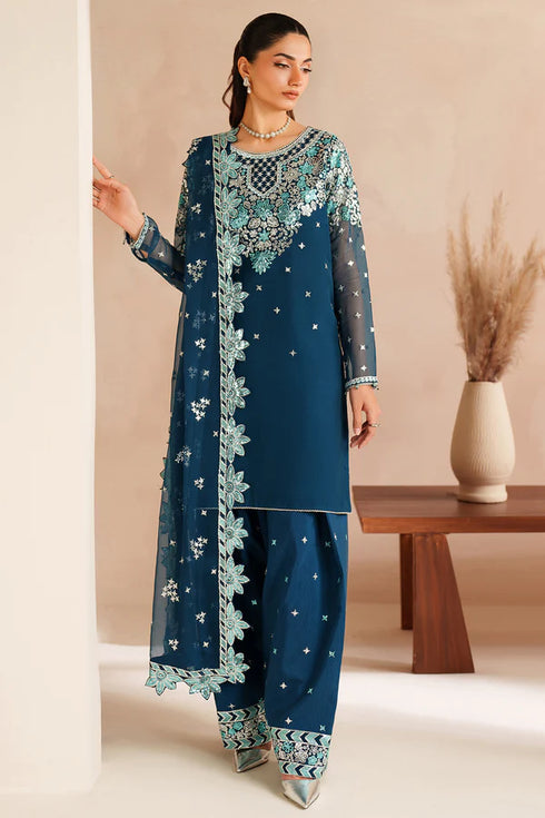 Farasha Embroidered Chiffon Suit Cobalt Haze