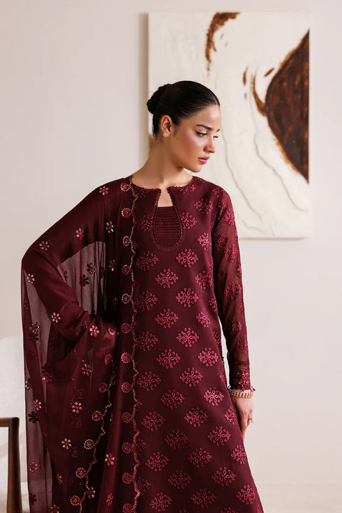 Farasha Embroidered Chiffon Suit Crimson Grace