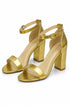 Women's Golden Patent Chunky Block High Heel Ankle Strap Peep Toe Sandals-BS 1810