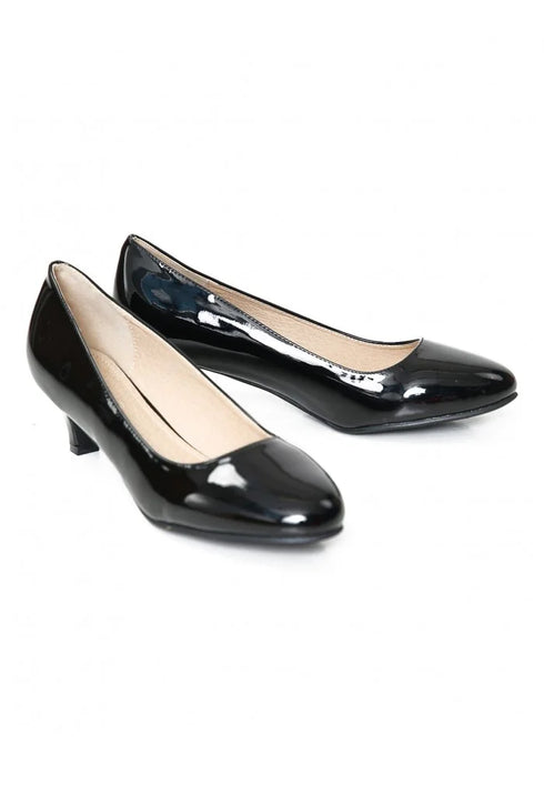Women Unisex Low Kitten Black Paintent Heel G20 Plus