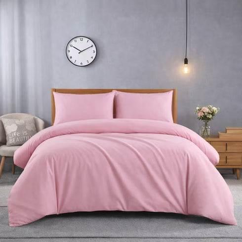 Plain 3 Piece Duvet Cover Set with Pillowcases – Soft Brushed Microfibre Bedding