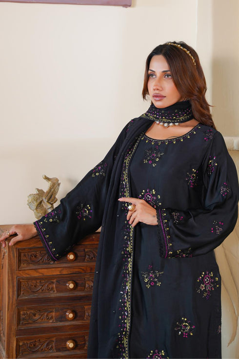 Attire Designer Embroidered Shamoz Silk 3PC Suit AD-16