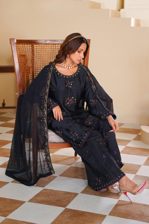 Attire Designer Embroidered Shamoz Silk 3PC Suit AD-16