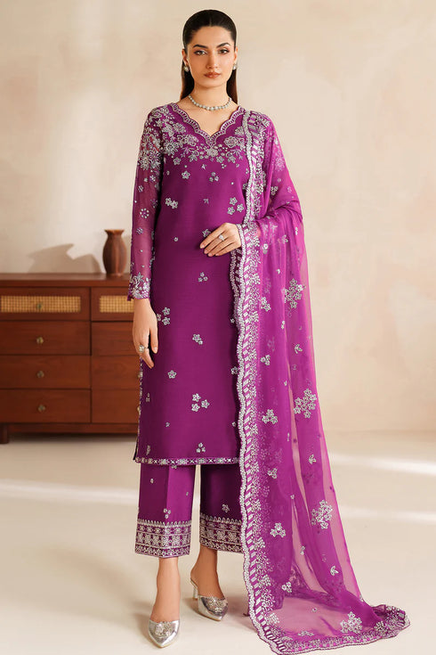 Farasha Embroidered Chiffon Suit Magenta Rose
