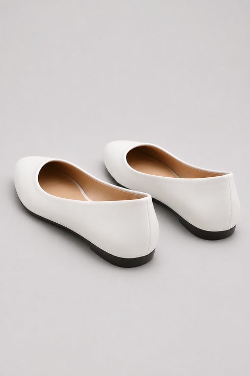 Women's White Closed Toe Ballet Flats