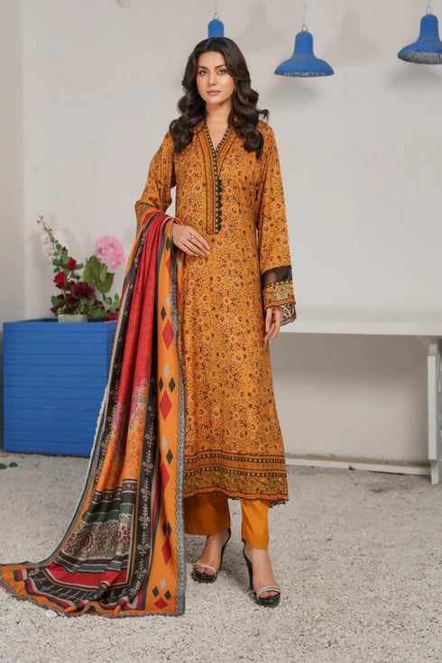 Munira Designer Embroidered Dhanak 3 Piece Suit MSL121